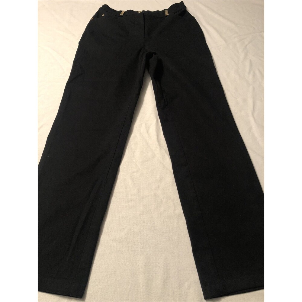 St. John Women's Jeans Black Straight Gold Accent Stretchy Size 6 X 30